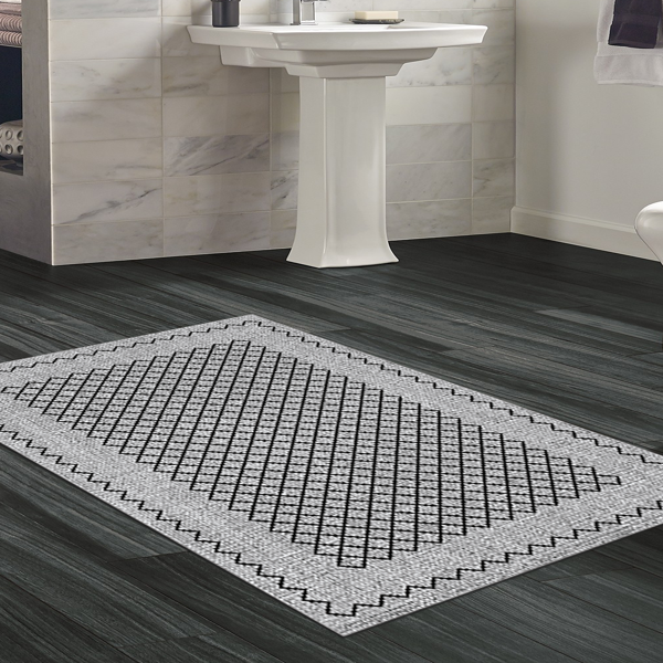 Dekoreko Kaymaz Taban Djt Banyo Halısı Yıldız Deri Modern M5001 Gri - Image 1