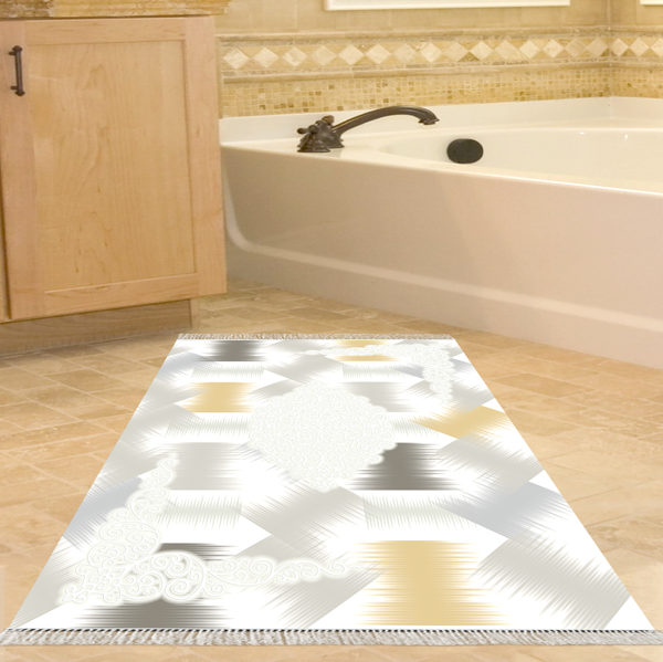 Dekoreko Kaymaz Taban Djt Banyo Halısı Yıldız Deri Saçaklı Modern S1030 Krem - Image 1