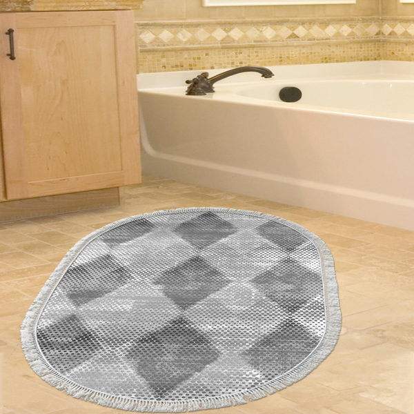 Dekoreko Kaymaz Taban Djt Banyo Halısı Yıldız Deri Saçaklı Oval İskandinav F5131 Kahve - Image 1