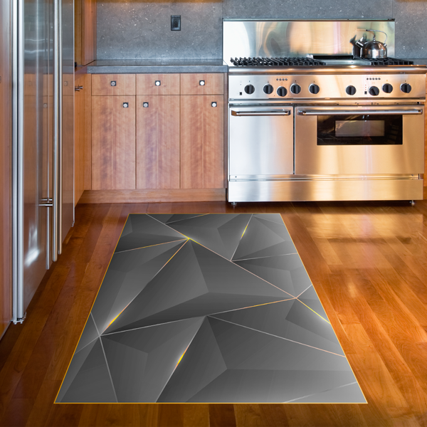 Dekoreko Kaymaz Taban Djt Mutfak Halısı Star Pamuk Modern F5005 Gold Siyah - Image 1