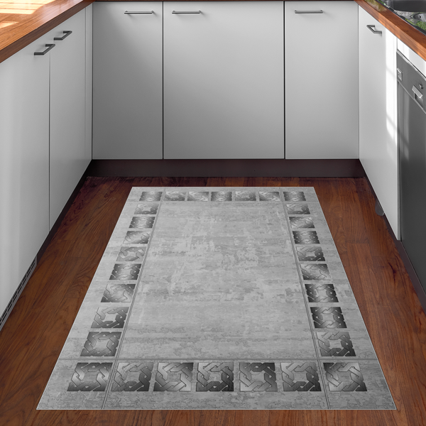 Dekoreko Kaymaz Taban Djt Mutfak Halısı Star Pamuk Modern 691M Gri - Image 1