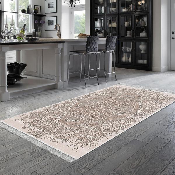 Dekoreko Kaymaz Taban Djt Mutfak Halısı Star Pamuk Saçaklı Modern 1488 Kahve - Image 1