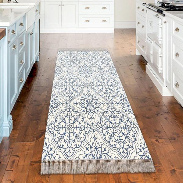 Dekoreko Kaymaz Taban Djt Mutfak Halısı Star Pamuk Saçaklı Modern 1906M Krem - Image 1