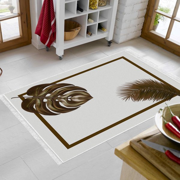 Dekoreko Kaymaz Taban Djt Mutfak Halısı Trend Saçaklı Modern 708 Krem - Image 1