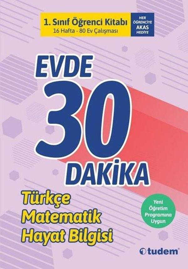 1.Sınıf Evde 30 Dakika Öğrenci Kitabı-Türkçe Matematik Hayat Bilgisi - Tudem Yayınları - Ders Kitapları - Image 1