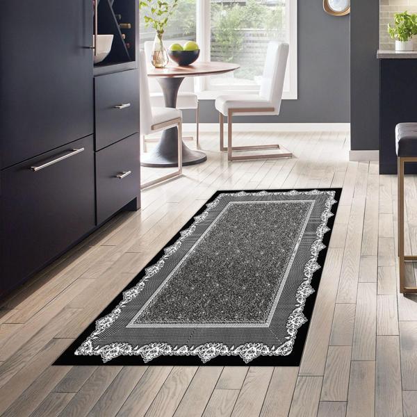 Dekoreko Kaymaz Taban Djt Mutfak Halısı Yıldız Deri Modern 1692 Siyah - Image 1