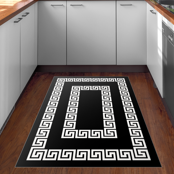 Dekoreko Kaymaz Taban Djt Mutfak Halısı Yıldız Deri Modern 650M Siyah - Image 1
