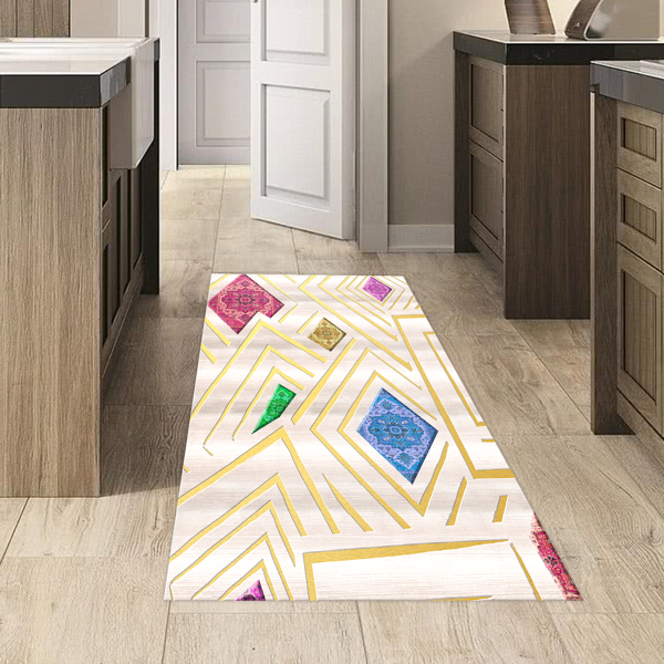 Dekoreko Kaymaz Taban Djt Mutfak Halısı Yıldız Deri Modern P1337 Renkli - Image 1