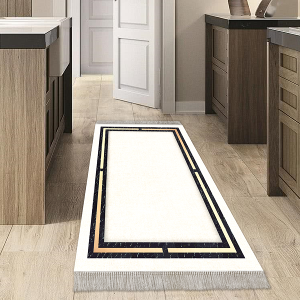 Dekoreko Kaymaz Taban Djt Mutfak Halısı Yıldız Deri Saçaklı Modern F5006 Bej - Image 1