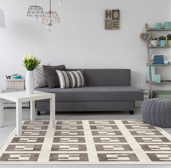 Dekoreko Kaymaz Taban Djt Salon Halısı Star Pamuk Modern 606M Bej - Image 1