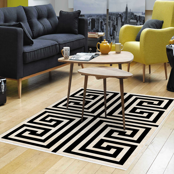 Dekoreko Kaymaz Taban Djt Salon Halısı Star Pamuk Modern 658M Siyah - Image 1