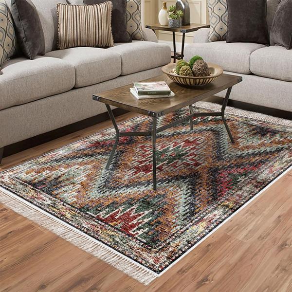 Dekoreko Kaymaz Taban Djt Salon Halısı Star Pamuk Saçaklı İskandinav F5003 Renkli - Image 1