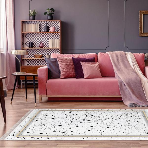 Dekoreko Kaymaz Taban Djt Salon Halısı Star Pamuk Saçaklı Modern M12366 Krem - Image 1