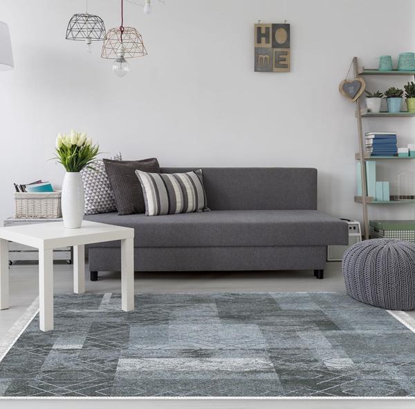 Dekoreko Kaymaz Taban Djt Salon Halısı Trend Saçaklı İskandinav F5132 Mavi - Image 1