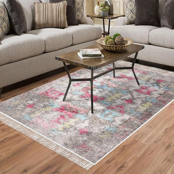 Dekoreko Kaymaz Taban Djt Salon Halısı Trend Saçaklı Modern F5138 Renkli - Image 1