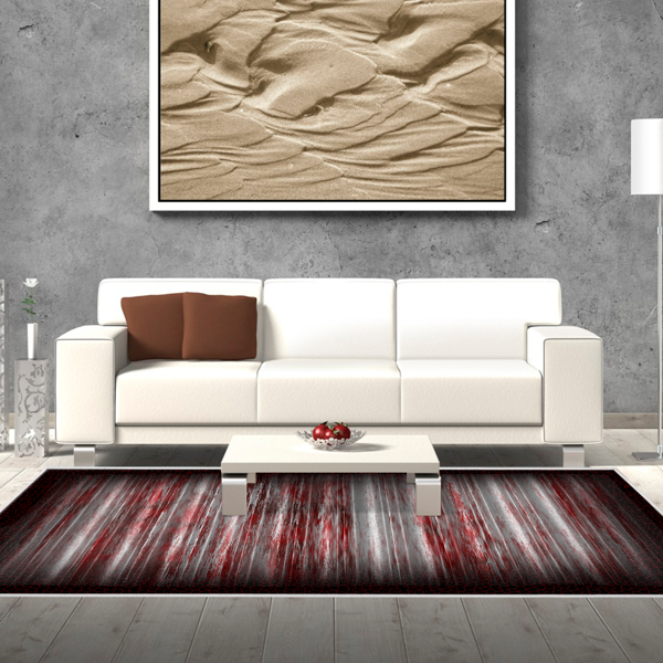 Dekoreko Kaymaz Taban Djt Salon Halısı Yıldız Deri Modern 1693 Siyah Bordo - Image 1