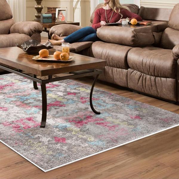 Dekoreko Kaymaz Taban Djt Salon Halısı Yıldız Deri Modern F5138 Renkli - Image 1