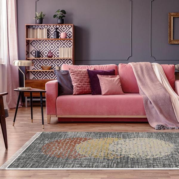 Dekoreko Kaymaz Taban Djt Salon Halısı Yıldız Deri Saçaklı Modern E4052 Kahve Krem Bej - Image 1