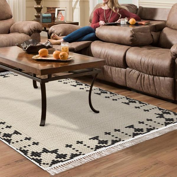 Dekoreko Kaymaz Taban Djt Salon Halısı Yıldız Deri Saçaklı Modern 1945 Bej - Image 1