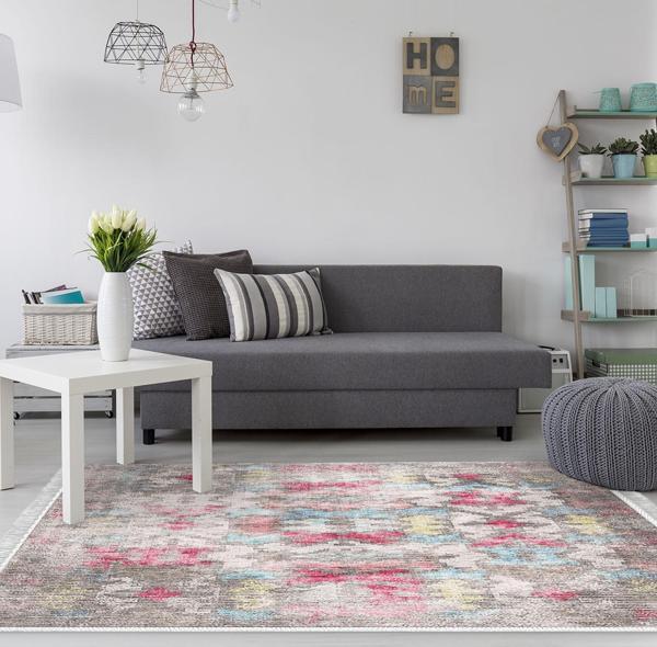 Dekoreko Kaymaz Taban Djt Salon Halısı Yıldız Deri Saçaklı Modern F5138 Renkli - Image 1