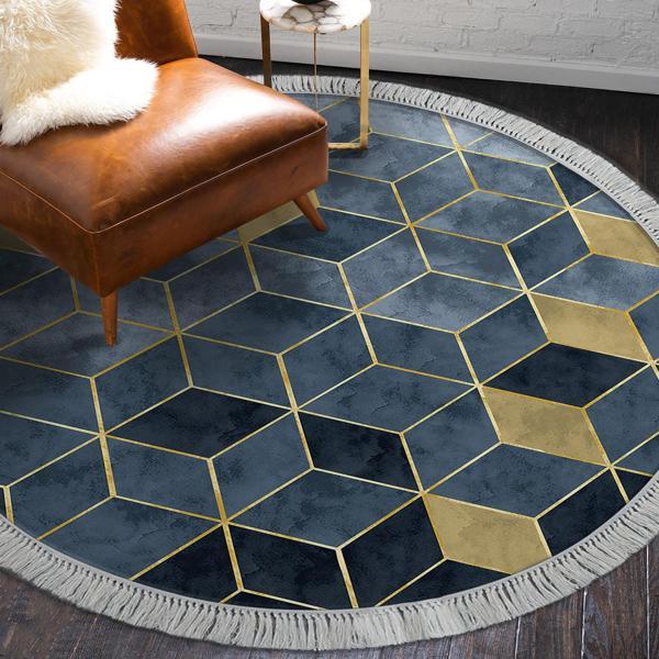 Dekoreko Kaymaz Taban Djt Salon Halısı Yıldız Deri Saçaklı Yuvarlak İskandinav 2146M - Image 1