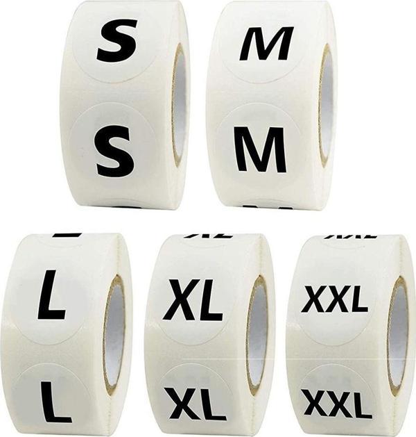 Hodbehod Beyaz Renk Yapışkanlı Beden Etiketi ( S-M-L-Xl-Xxl) 5 Rulo - Image 1