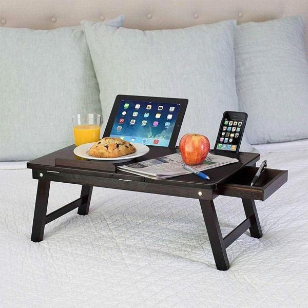 Hodbehod Katlanabilir Eğim Ayarlı Ahşap Portatif Tablet Laptop Sehpası Kitap Çalışma Kahvaltı Keyif Masası - Image 1