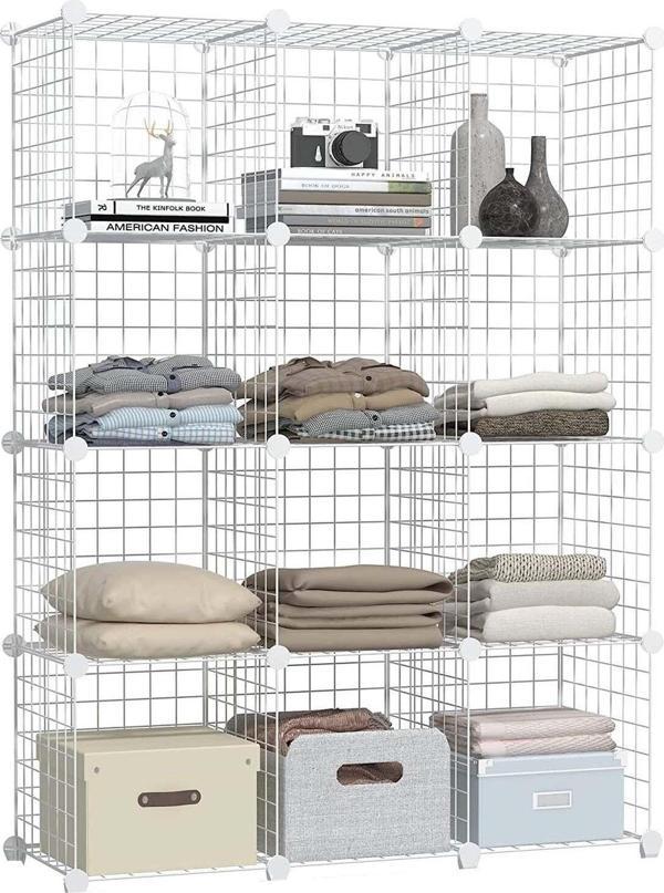 Hodbehod 12 Bölmeli Beyaz Renk Metal Tel Portatif Organizer Oyuncak Dolabı Kitaplık Raf Elbise Dolabı - Image 1