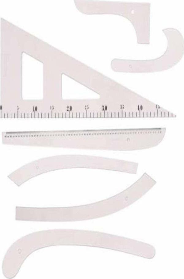 İşkur Makina Plastik 7 Parça Terzi Modelist Tekstil Cetvel Riga Gönye Takımı - Image 1