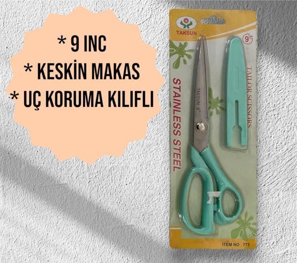Yiğit Ticaret Taksun / Kumaş Terzi Makası / Çok Keskin / Uç Koruma Kılıflı / 9 "Inç - Image 1