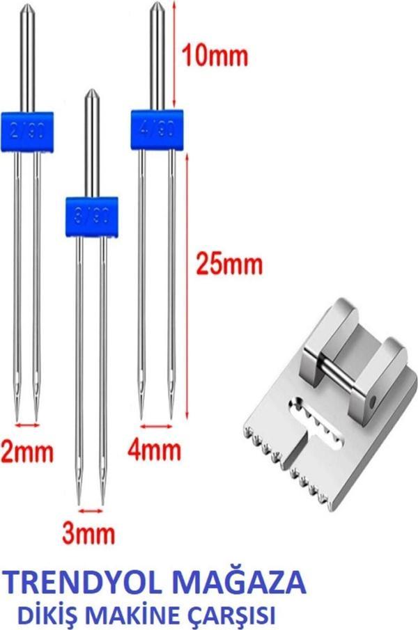 Zetina Singer Bernina Janome Çift Iğne Ve Nervür Ayak Set (İğne Paket Içinde 2Mm,3Mm Ve 4 Mm'Dir.) - Image 1