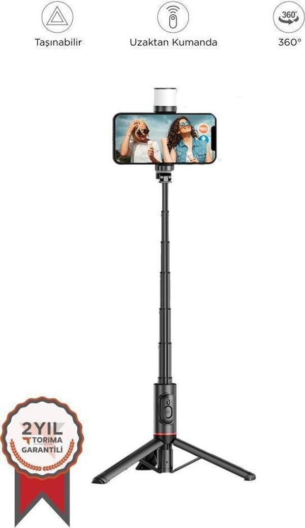 Torima Q12S Siyah Uzaktan Kumandalı Kablosuz Led Işıklı Selfie Çubuğu Tripod - Image 1