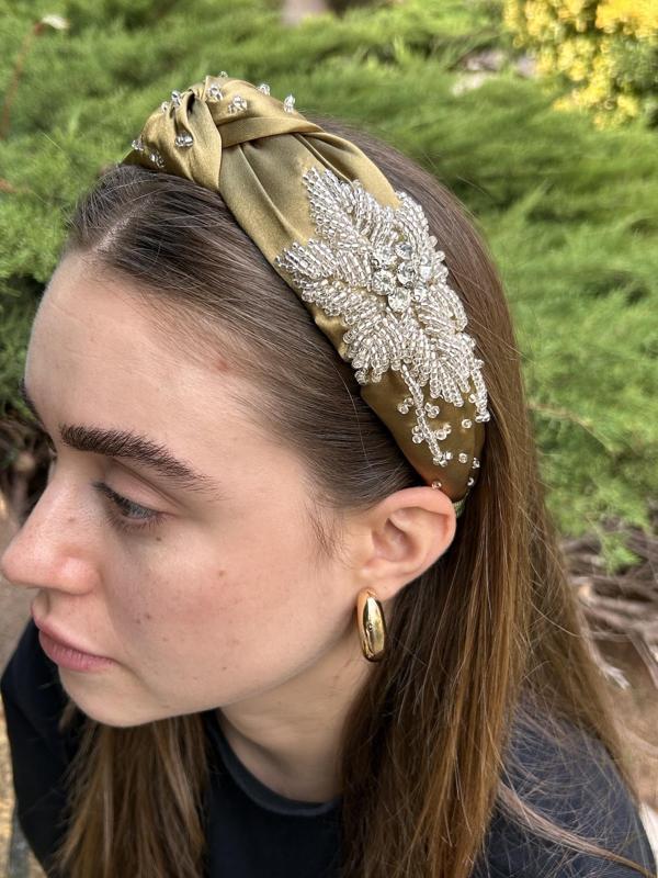 BYM8003 Tasarım El İşlemesi Saç Tacı Yeşil Kına Nişan Abiye Taşlı Kadın Saç Tacı - Image 1