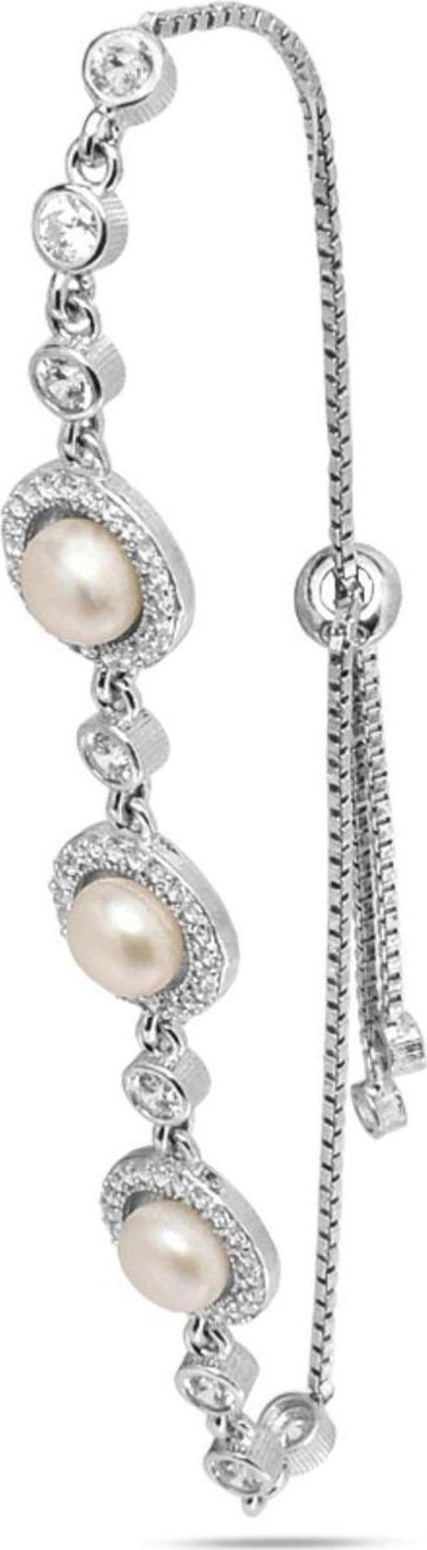 925 Ayar Gümüş Special Luxury Pearl Kadın Asansör Kilitli Bileklik - Image 1