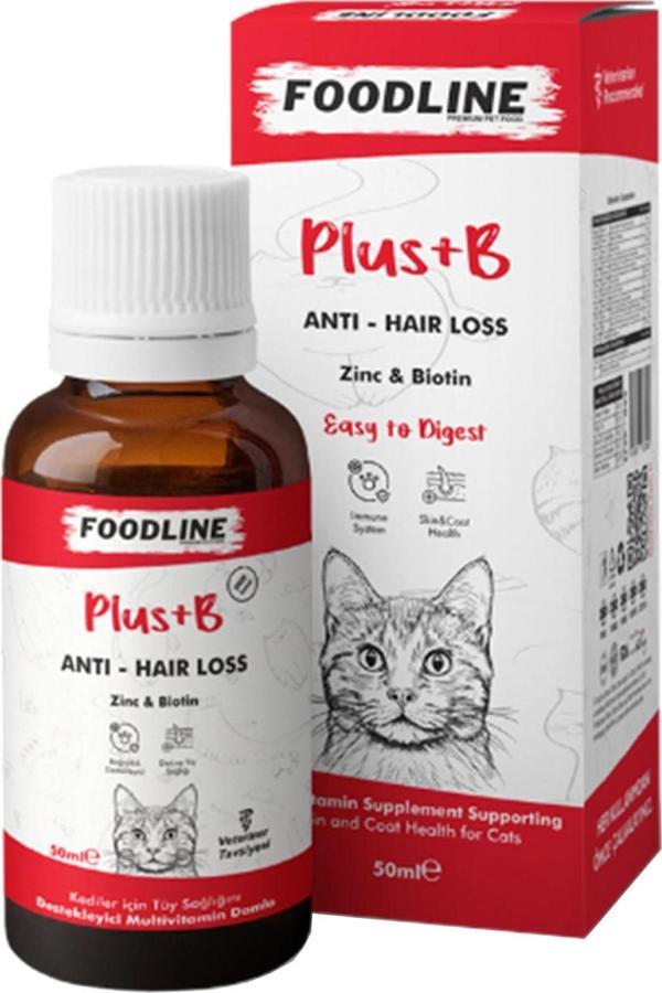 Foodline Kediler için Plus +B Damla 50 ml | Tüy Sağlığını Destekleyici Biotinli Multivitamin - Image 1