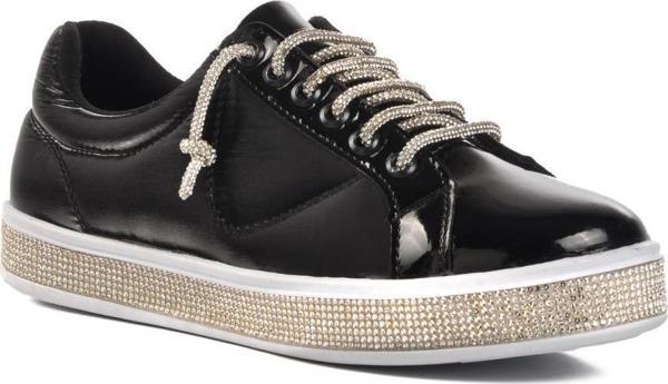 Ayakmod A201 Siyah Rugan Bağcıklı Taşlı Kadın Sneaker - Image 1