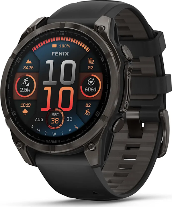 Garmin Fenix 8 – 47mm, AMOLED Sapphire Karbon Gri DLC Titanyum Siyah/Gri Kayışlı - Image 1
