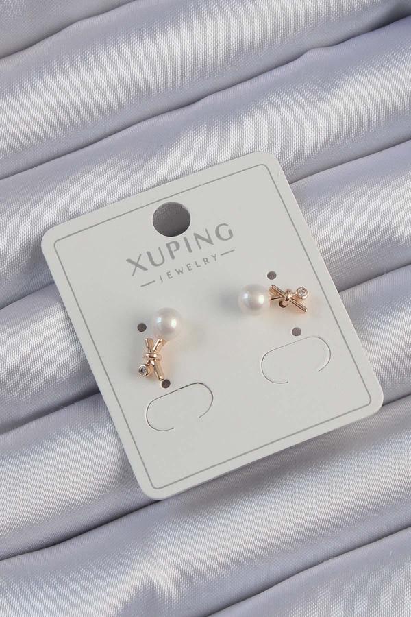 Xuping Rose Renk Zirkon Taşlı İncili Minimal Fiyonk Küpe - EBJ240913W28052 - Image 1