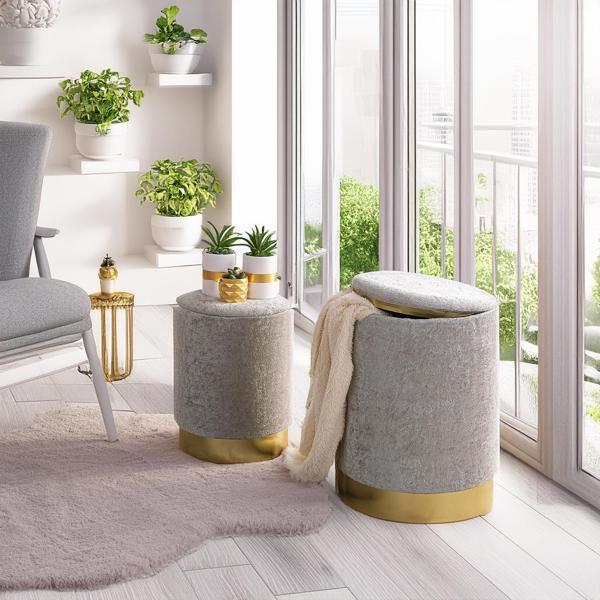 Comfort 2li Puf Yuvarlak Sandıklı Gri - Image 1