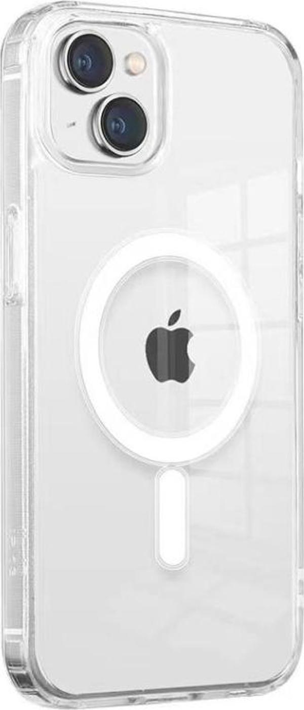Apple iPhone 13 Mini Kılıf Magsafe Şarj Özellikli Şeffaf Sert PC Zore Embos Kapak - Image 1