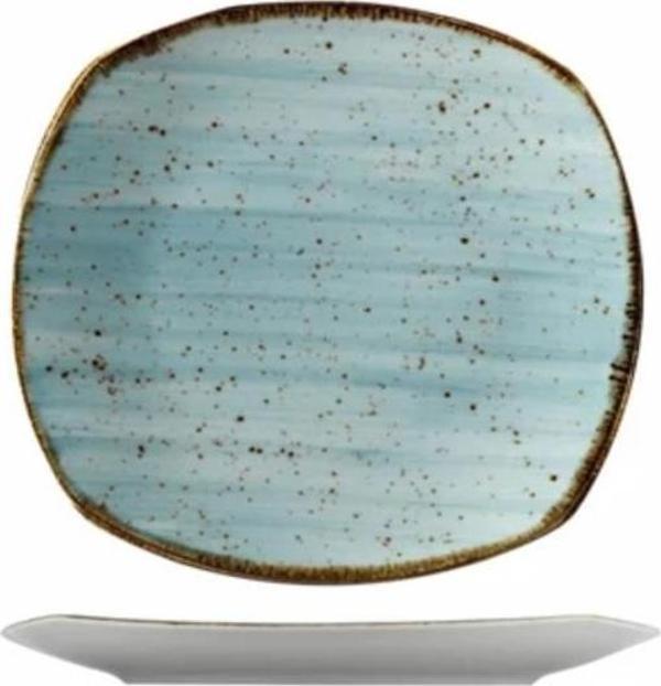 Kütahya Porselen Kare Servis ve Kahvaltı Tabağı Mavi Krem 6 lı 21 cm - Image 1