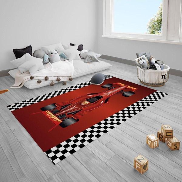 Cici Odam Yarışcı Formula 1 Bayraklı Bebek Çocuk Odası Halısı - Image 1