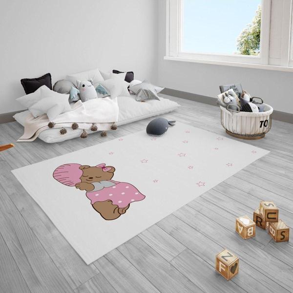 Cici Odam Yıldızlar Atlında Uyuyan Sevimli Ayıcık Çocuk Bebek Odası Halısı - Image 1