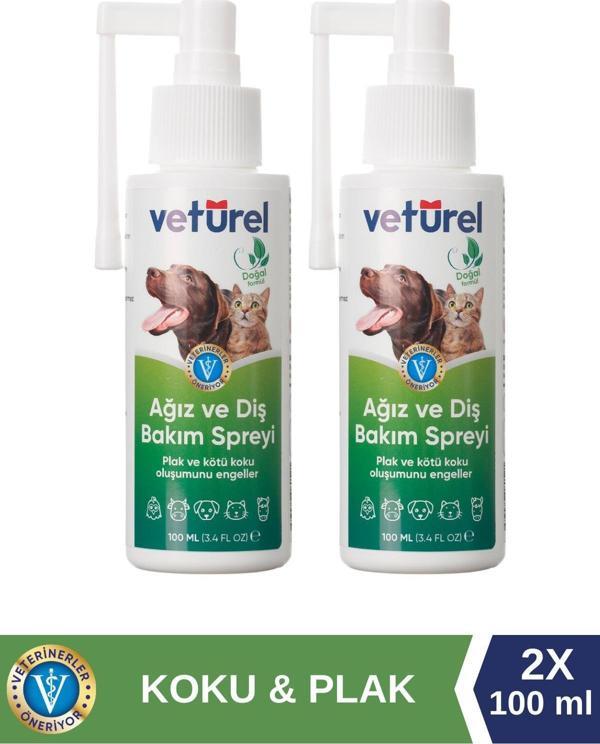 Veturel Ağız Kokusu Giderici Diş Eti Yarası Plak Tartar Önleyici Veturel köpek Ağız Kokusu Veturel günlük Sprey 2x100ml - Image 1