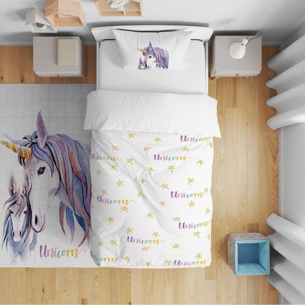 Cici Odam Çocuk Yatak Örtüsü Hediye Yastık Kılıfı Yıdlızlı Yavru Unicorn Ve Annesi - Image 1