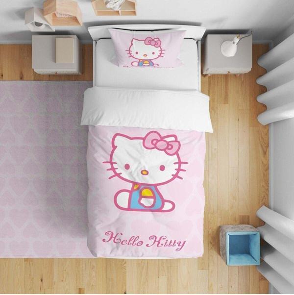 Cici Odam Çocuk Bebek Nevresim Takımı Kalpli Hello Kitty - Image 1