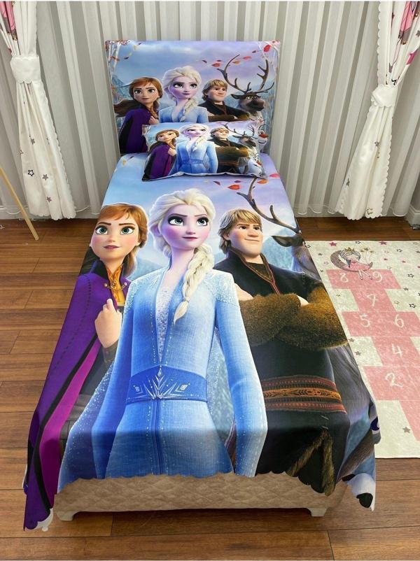 Cici Eko Elsa ve Arkadaşları Yatak Örtüsü Hediye Yastık Kılıfı Frozen İnce Dekoratif Petek Kumaş - Image 1