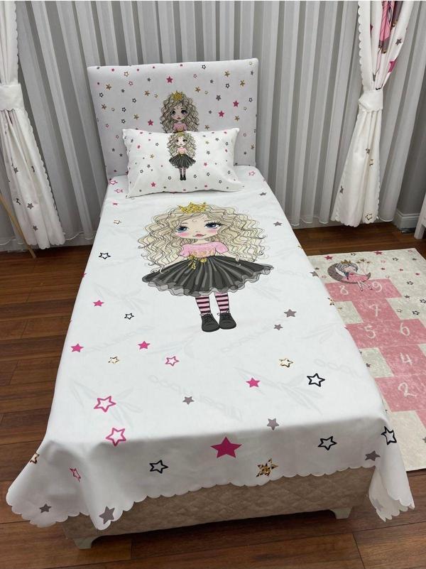 Cici Eko Kıvırcık Saçlı Kız Yatak Örtüsü Hediye Yastık Kılıfı Balerin İnce Dekoratif Petek Kumaş - Image 1