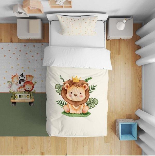 Cici Odam Çocuk Bebek Nevresim Takımı Sevimli Aslan Yapraklar - Image 1