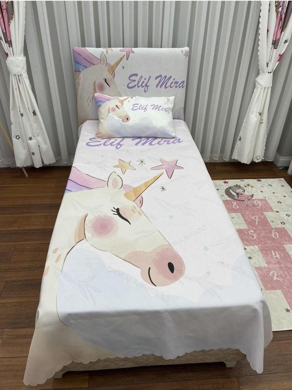 Cici Eko Unicorn Yatak Örtüsü Hediye Yastık Kılıfı Yıldızlı İnce Dekoratif Petek Kumaş - Image 1
